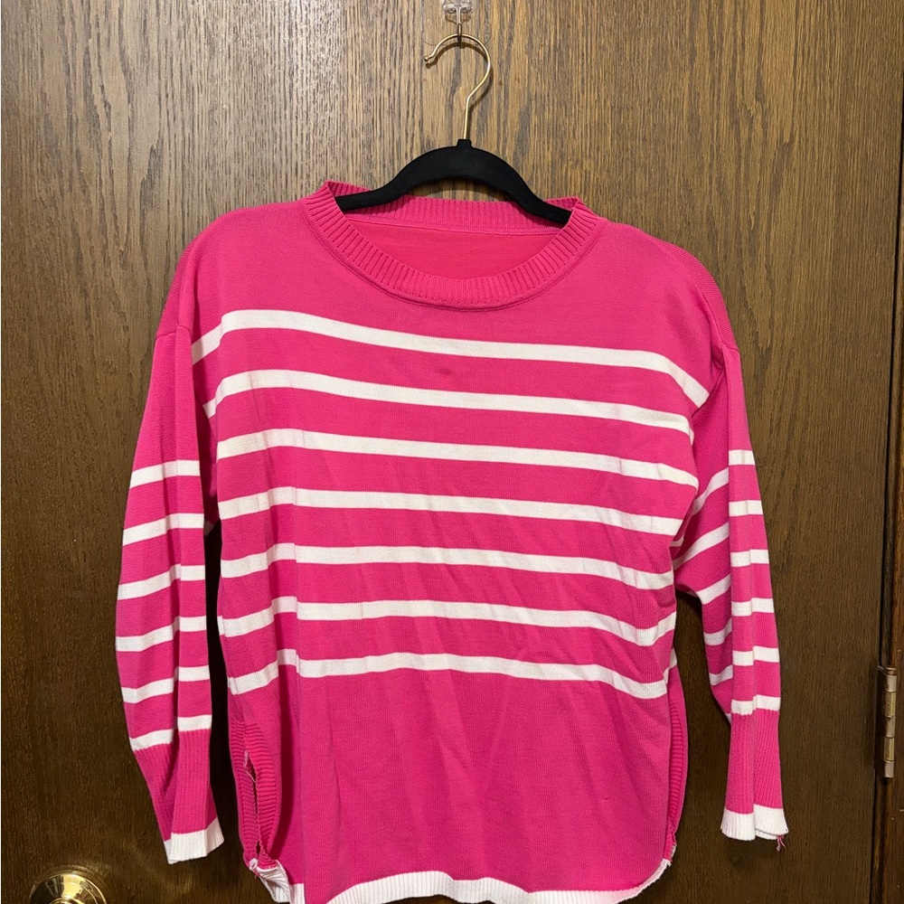 Pink and White Striped Sweater